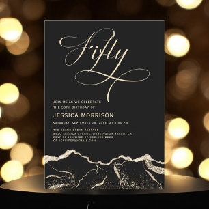 Black Gold Agate 50th Fifty Birthday Party Invitation