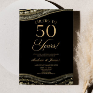 Black Gold Agate 50th Wedding Anniversary Party Invitation