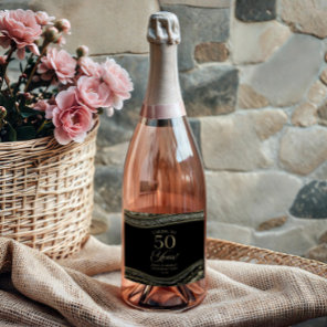 Black Gold Agate 50th Wedding Anniversary Party Sparkling Wine Label