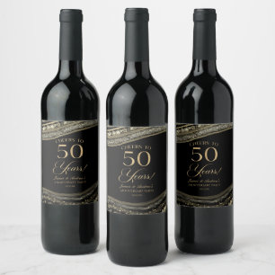 Black Gold Agate 50th Wedding Anniversary Party Wine Label