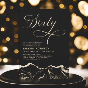 Black Gold Agate 60th Sixty Birthday Party Invitation