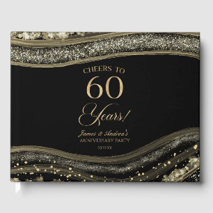 Black Gold Agate 60th Wedding Anniversary Party Guest Book