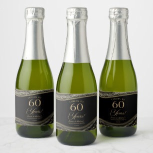 Black Gold Agate 60th Wedding Anniversary Party Sparkling Wine Label