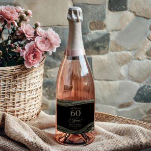 Black Gold Agate 60th Wedding Anniversary Party Sparkling Wine Label