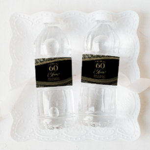 Black Gold Agate 60th Wedding Anniversary Party Water Bottle Label