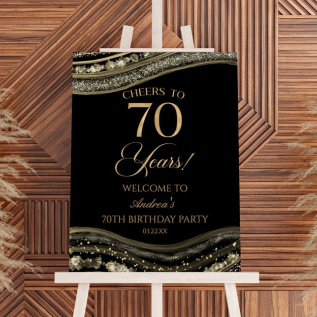Black Gold Agate 70th Birthday Party Welcome Sign (Creator Uploaded)