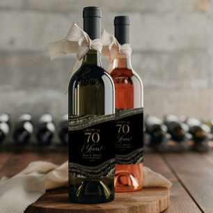 Black Gold Agate 70th Wedding Anniversary Party Wine Label