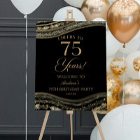 Black Gold Agate 75th Birthday Party Welcome Sign