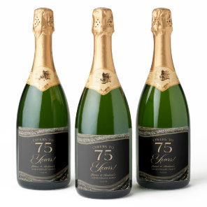 Black Gold Agate 75th Wedding Anniversary Party Sparkling Wine Label
