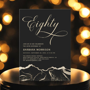 Black Gold Agate 80th eighty Birthday Party Invitation