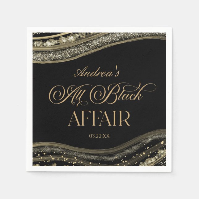 Black Gold Agate All Black Affair Birthday Party Napkins (Front)