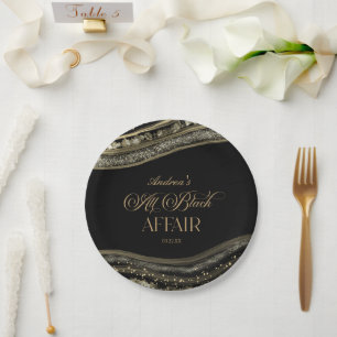 Black Gold Agate All Black Affair Birthday Party Paper Plates