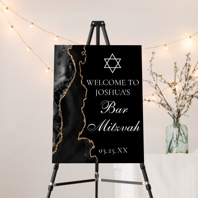 Black Gold Agate Bar Mitzvah Party Welcome Foam Board (In Situ (Stand))