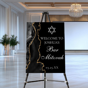 Black Gold Agate Bar Mitzvah Party Welcome Foam Board