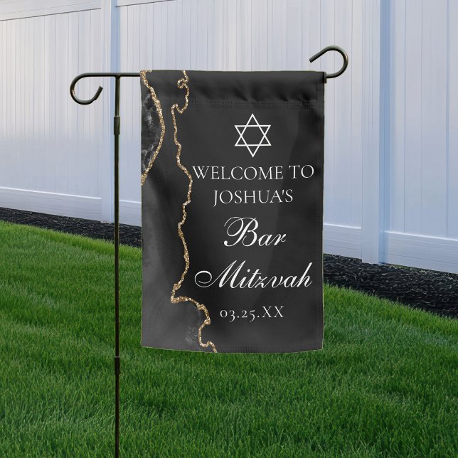 Black Gold Agate Bar Mitzvah Party Welcome Garden Flag (Creator Uploaded)