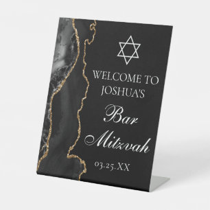 Black Gold Agate Bar Mitzvah Party Welcome Pedestal Sign