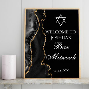 Black Gold Agate Bar Mitzvah Party Welcome Poster