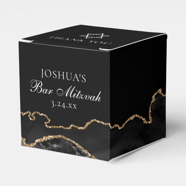 Black Gold Agate Bar Mitzvah Small Party Favor Boxes (Front Side)