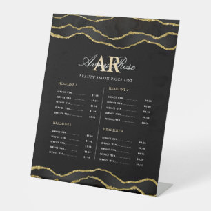 Black & Gold Agate Beauty Salon Price List  Pedestal Sign
