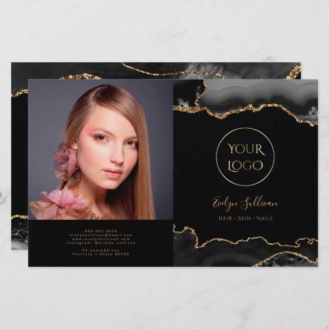 black gold agate bifold brochure (Front/Back)