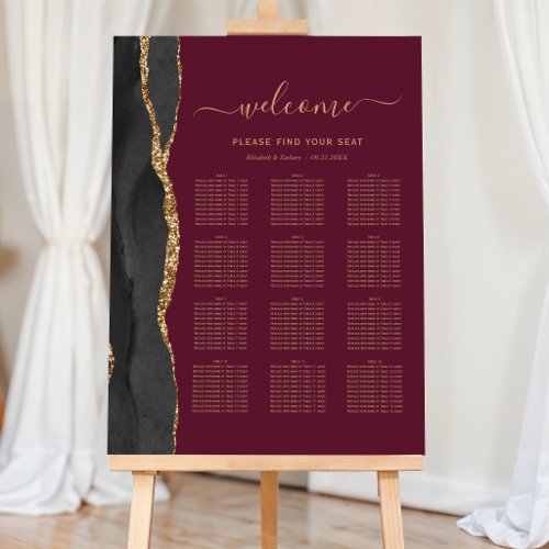 Black Gold Agate Burgundy 12-Table Wedding Seating Foam Board
