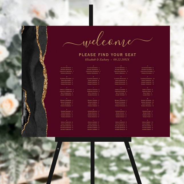 Black Gold Agate Burgundy Wedding Seating Foam Board (Creator Uploaded)