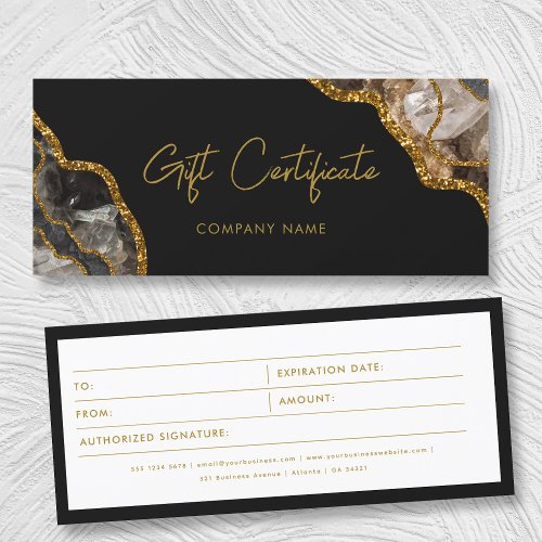 Black Gold Agate Business Gift Certificate Voucher