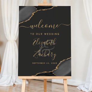 Black Gold Agate Corners Dark Wedding Welcome Foam Board