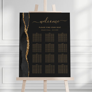 Black Gold Agate Dark 12-Table Wedding Seating Foam Board
