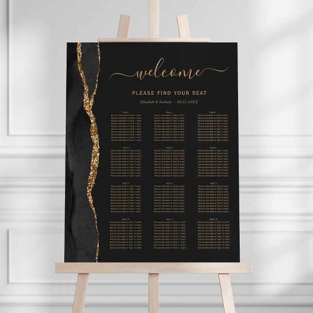 Black Gold Agate Dark 12-Table Wedding Seating Foam Board (Creator Uploaded)
