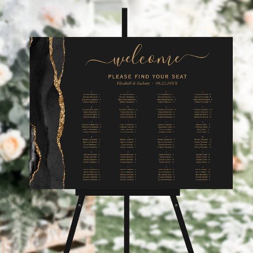 Black Gold Agate Dark Alphabetical Wedding Seating Foam Board