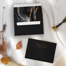 Black Gold Agate Dark Wedding Envelope