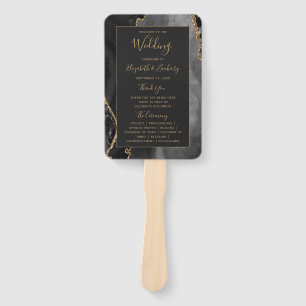 Black Gold Agate Dark Wedding Program Hand Fan