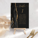 Black Gold Agate Dark Wedding Table Number<br><div class="desc">The left-hand edge of this elegant modern wedding table number card features a black watercolor agate border trimmed with faux gold glitter. The word "table" appears in gold-colored handwriting script on an off-black background. Add the names of your guests who are assigned to each table.</div>