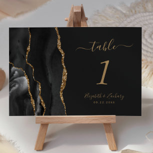 Black Gold Agate Dark Wedding Table Number