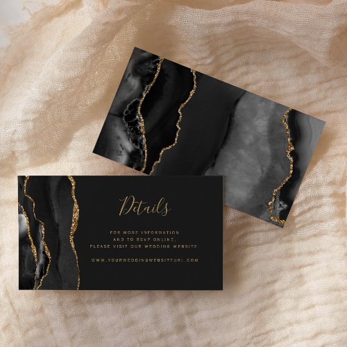 Black Gold Agate Dark Wedding Website Details Enclosure Card