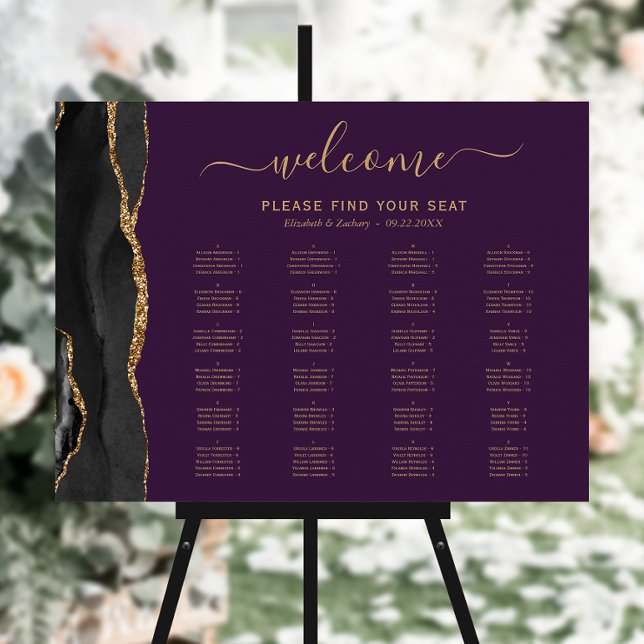 Black Gold Agate Deep Purple Wedding Seating Foam Board (Creator Uploaded)