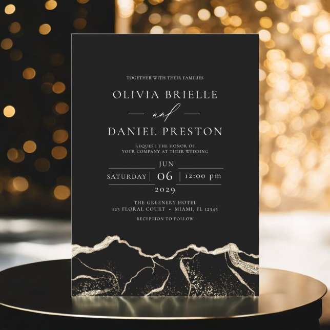Black Gold Agate Elegant Modern Wedding Invitation (Creator Uploaded)