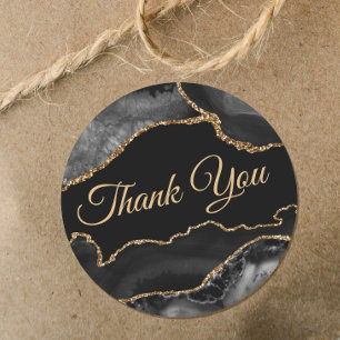 Black gold agate elegant thank you classic round sticker