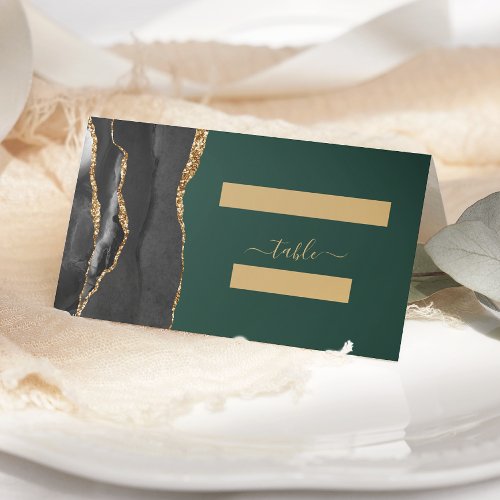 Black Gold Agate Emerald Green Wedding Table Place Card