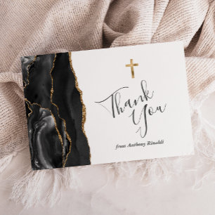 Black Gold Agate First Communion Thank You Card