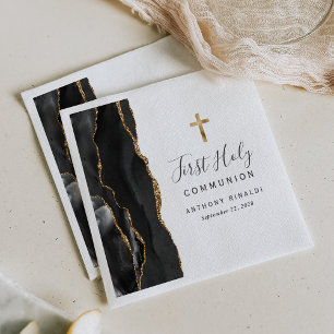 Black Gold Agate First Holy Communion Napkins