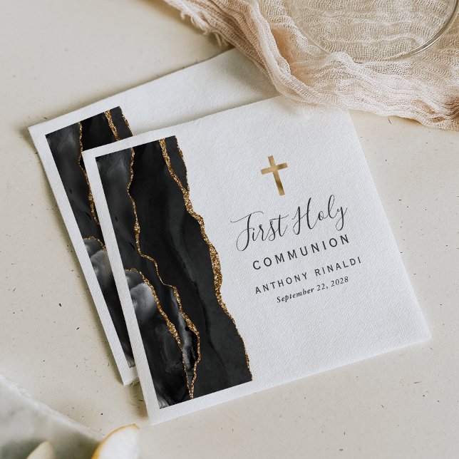 Black Gold Agate First Holy Communion Napkins (Creator Uploaded)