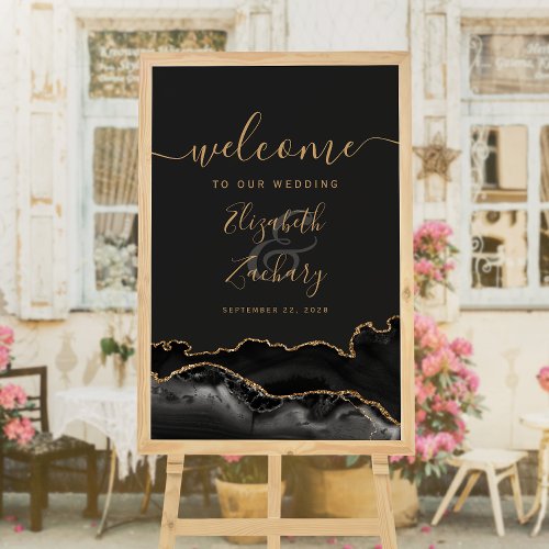 Black Gold Agate Geode 24x36 Wedding Welcome Poster