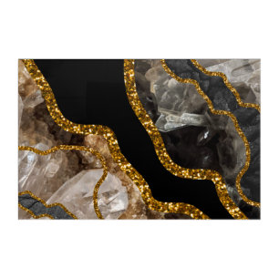 Black & Gold Agate Geode Glitter Acrylic Print