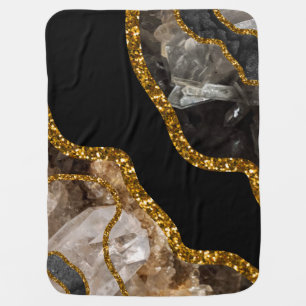 Black & Gold Agate Geode Glitter Baby Blanket