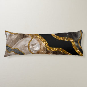Black & Gold Agate Geode Glitter Body Pillow