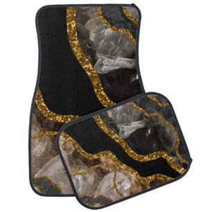 Black & Gold Agate Geode Glitter  Car Floor Mat