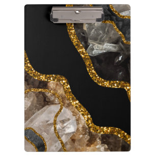 Black & Gold Agate Geode Glitter Clipboard