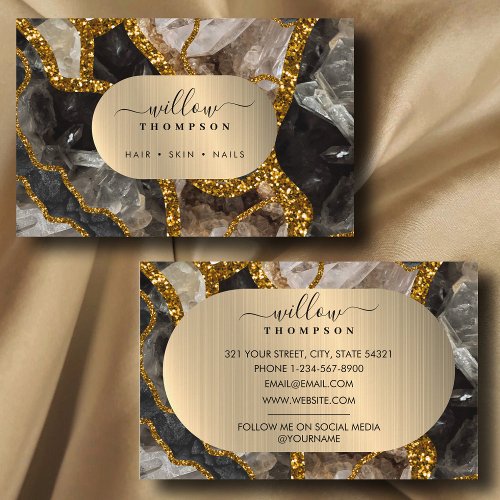 Black  Gold Agate Geode Glitter Marble Business Card